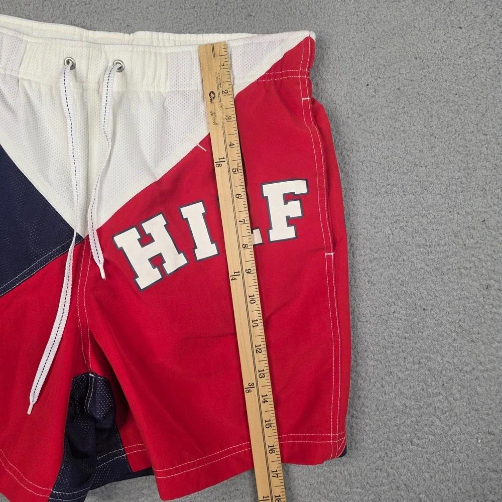 Vintage Tommy Hilfiger Swim Trunks Mens Medium 33 Colorblock Red White Navy Logo